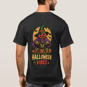  Halloween Vibes Pumpkin Scarecrow Witch Hat Vinta T-Shirt