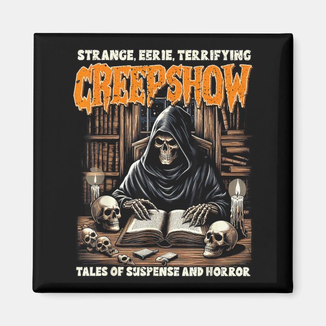 Halloween Vibes Spooky Reading Skeleton Witch Show Magnet (Front)