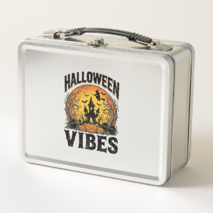 Halloween Vibes Vintage Haunted Moon Shirt Design_ Metal Lunch Box