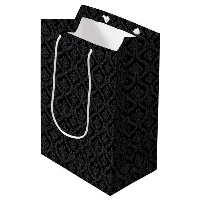 Halloween Victorian Black Brocade Damask Medium Gift Bag (Front Angled)