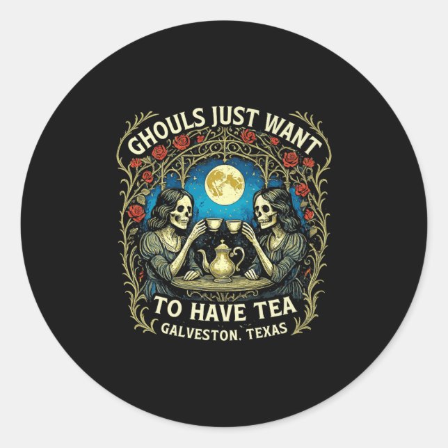 Halloween Victorian Ghostly Skeleton Ladies Drinki Classic Round Sticker (Front)
