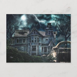 Halloween Victorian House Postcard