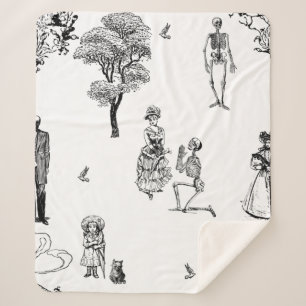 halloween victorian skeleton toile skull sherpa blanket