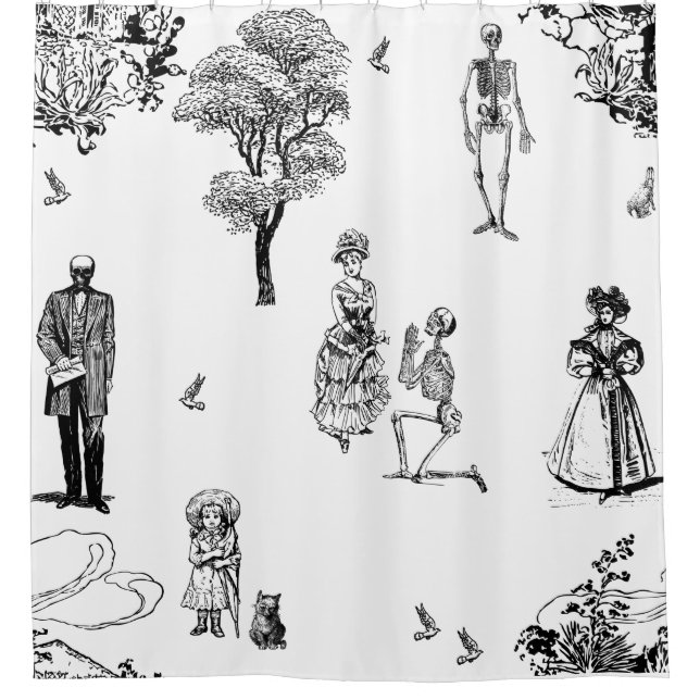 halloween victorian skeleton toile skull shower curtain (Front)