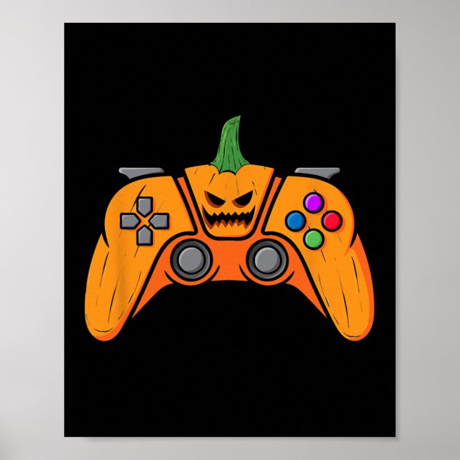 Halloween Video Game Controller With Pumpkin Face  Poster (Front)