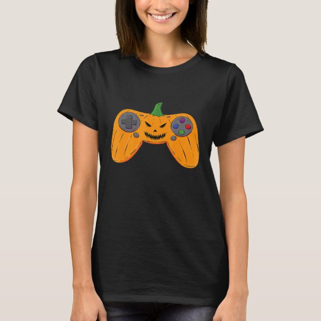 Halloween Video Game Controller With Pumpkin Face  T-Shirt (Front)