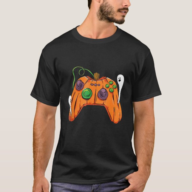 Halloween Video Game Controller With Pumpkin Face  T-Shirt (Front)