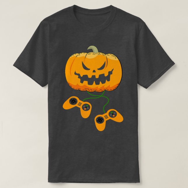 HALLOWEEN VIDEO GAMER Pumpkin Jack O Lantern Boys  T-Shirt (Design Front)