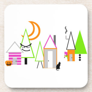 halloween village custom black orange purple coaster