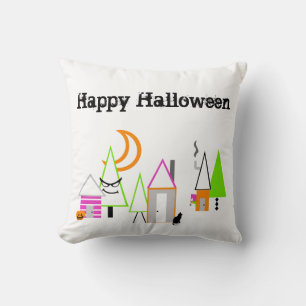 halloween village custom black orange purple cushion