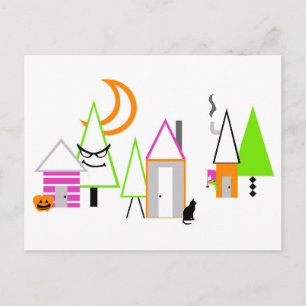 halloween village custom black orange purple postcard