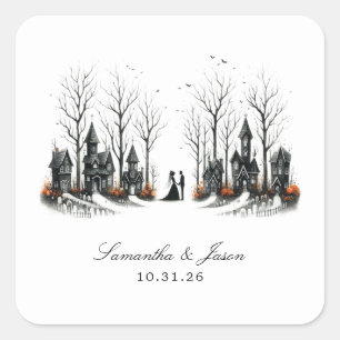 Halloween Village Wedding Square Sticker