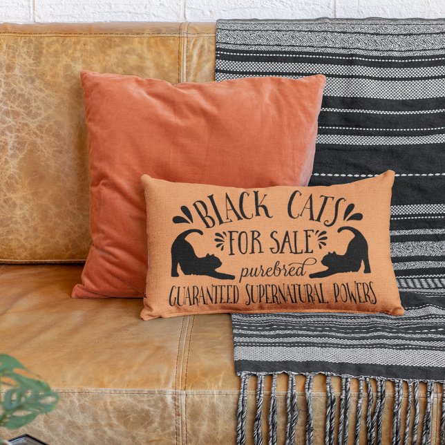 Halloween Vintage Black Cat | Orange Lumbar Cushion (Creator Uploaded)