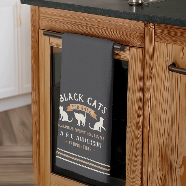 Halloween Vintage Black Cats Personalised Tea Towel (Creator Uploaded)