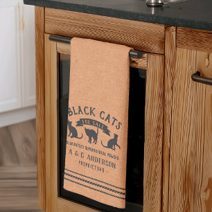 Halloween Vintage Black Cats Personalised Tea Towel