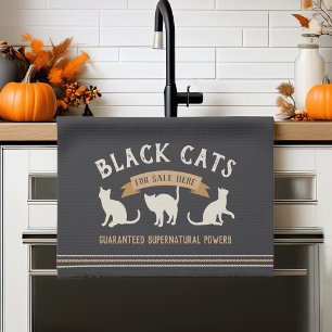 Halloween Vintage Black Cats Tea Towel