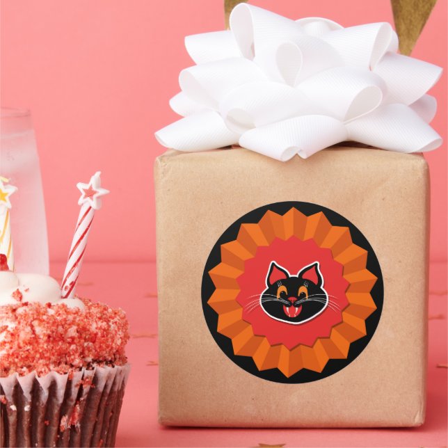 Halloween Vintage Cat Cute Classic Round Sticker (Party)
