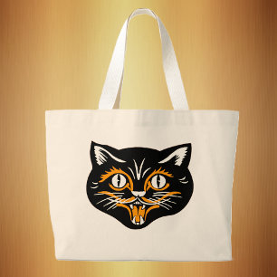 Halloween Vintage Cat Face Large Tote Bag