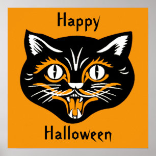 Halloween Vintage Cat Face Poster