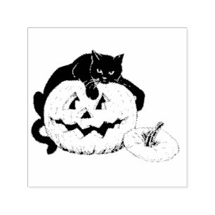 ~ HALLOWEEN ~ Vintage Cat Pumpkin drawing ~  Self-inking Stamp