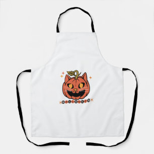 Halloween Vintage Cat Pumpkin Jack O Lantern Apron
