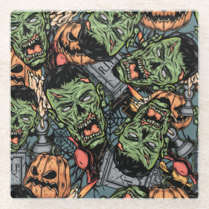 Halloween Vintage: Colourful Elements Pattern Glass Coaster