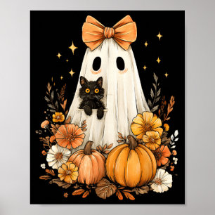 Halloween Vintage Cute Ghost Black Cat Pumpkins Poster