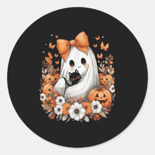 Halloween Vintage Ghost With Black Cat Pumpkin Flo Classic Round Sticker