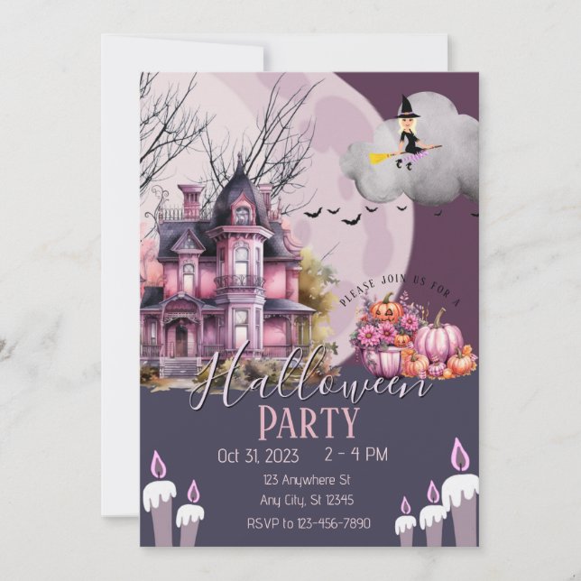 Halloween Vintage Gothic House Pink Invitation (Front)