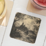 Halloween Vintage Graveyard Tombstone  Square Paper Coaster<br><div class="desc">This design may be personalised by choosing the Edit Design option. You may also transfer onto other items. Contact me at colorflowcreations@gmail.com or use the chat option at the top of the page if you wish to have this design on another product or need assistance with this design. See more...</div>