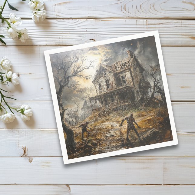 Halloween Vintage Haunted House Zombie Napkin (Creator Uploaded)