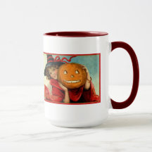 Halloween Vintage Image Young Girl and Pumpking