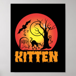 Halloween Vintage Kitten Birthday Poster