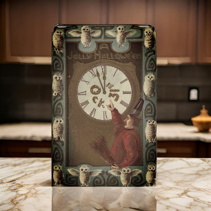 Halloween Vintage Midnight Owl Clock Postcard