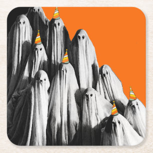 Halloween Vintage Party Ghosts Square Paper Coaster