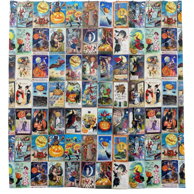 Halloween Vintage Postcard Shower Curtain (Front)