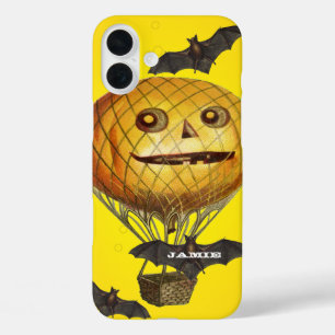 Halloween Vintage Pumpkin Balloon Man and Bats iPhone 16 Plus Case