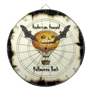 Halloween Vintage Pumpkin Balloon Man and Bats Dartboard