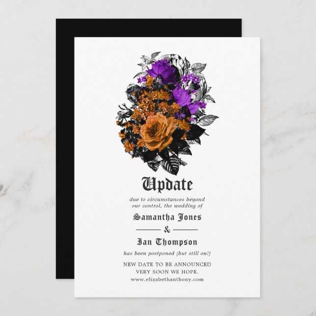 Halloween Vintage Shabby Floral Wedding Update Invitation (Front/Back)