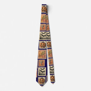 Halloween Vintage Stamp Pattern Tie
