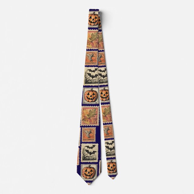 Halloween Vintage Stamp Pattern Tie (Front)