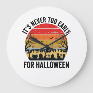 Halloween Vintage Sunset Graveyard Cat Vector Desi Large Clock