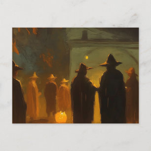 Halloween Vintage town gathering Postcard