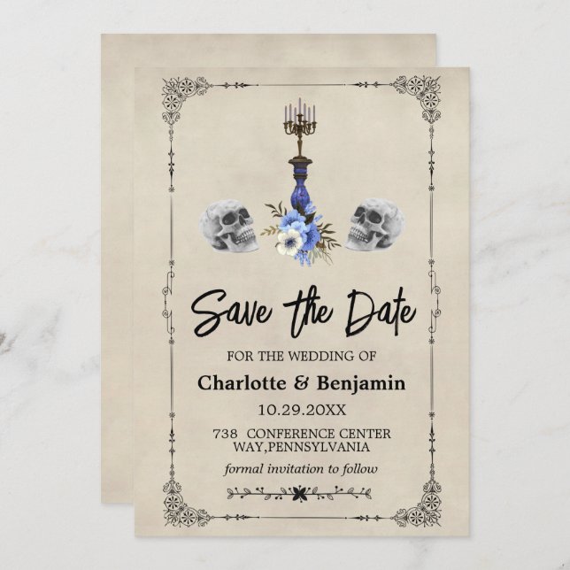 Halloween Vintage Wedding Save The Date (Front/Back)