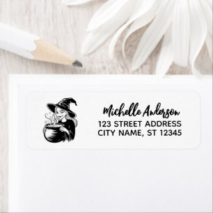 Halloween Vintage Witch Cauldron Return Address    Label