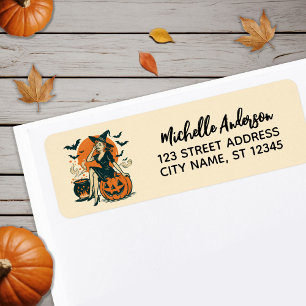 Halloween Vintage Witch Pumpkin Bat Return Address Label