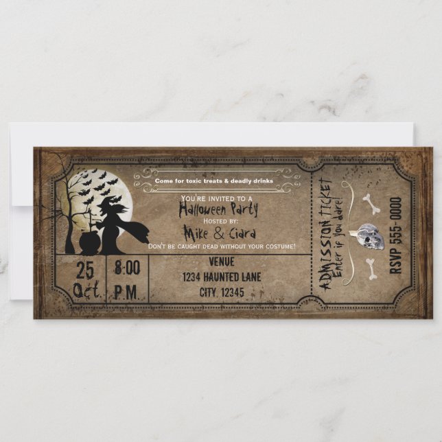 Halloween Vintage Witch Spooky Ticket Invitation (Front)