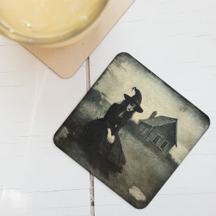 Halloween Vintage Witch  Square Paper Coaster