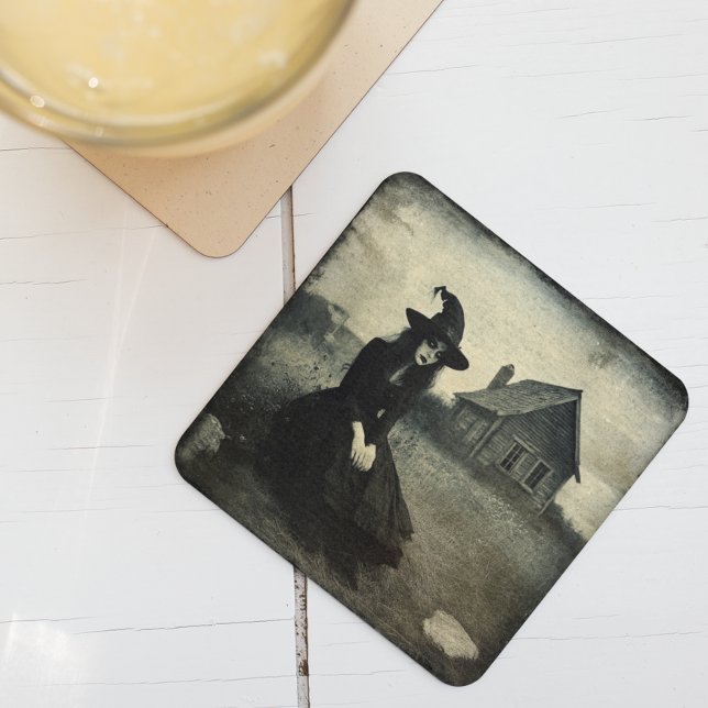 Halloween Vintage Witch  Square Paper Coaster (Creator Uploaded)