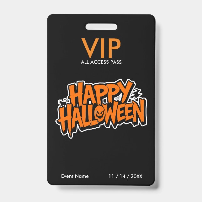 Halloween VIP Pass – All Access Party Pass ID Badge (Front)